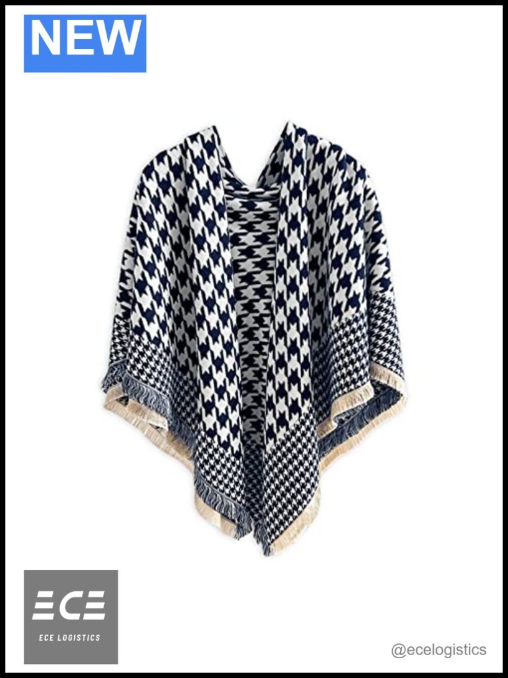 Imitation Cashmere Houndstooth Shawl Wrap Pashmina Scarf with Tassels